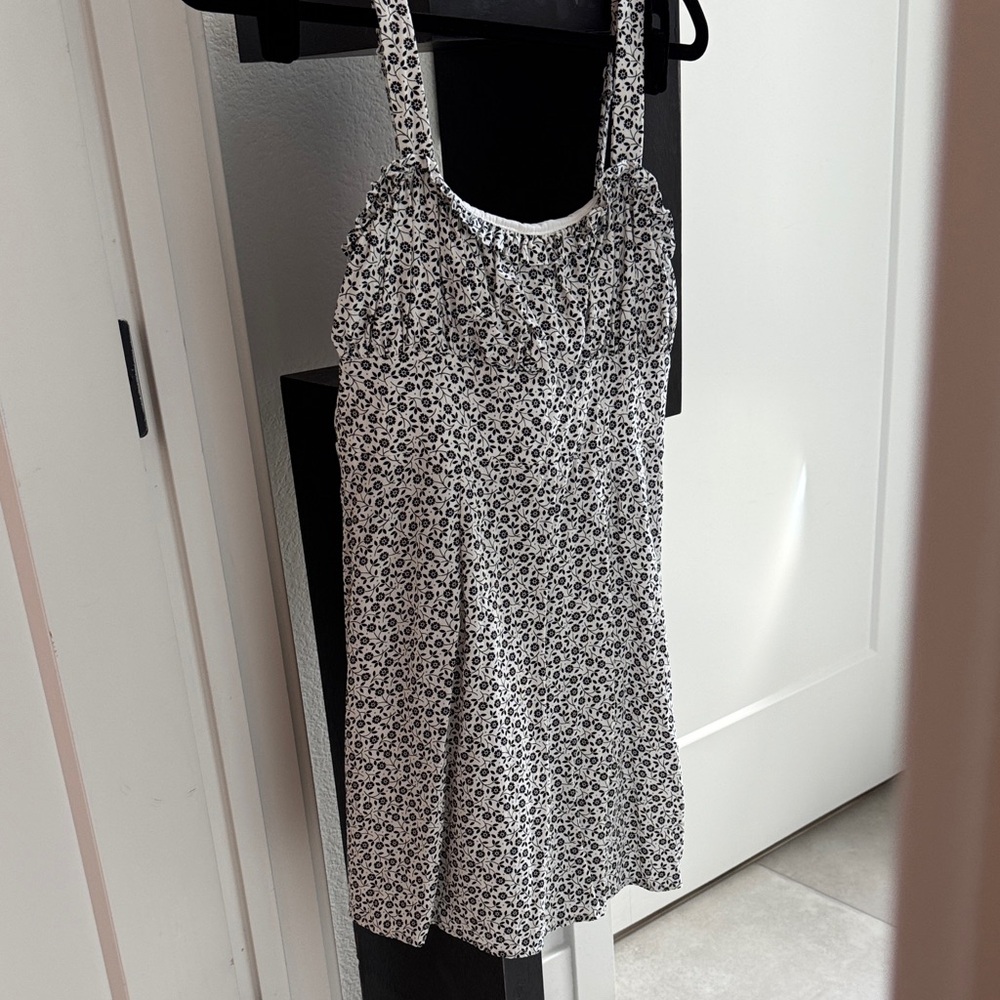 Black & White Floral Sundress with Adjustable Straps